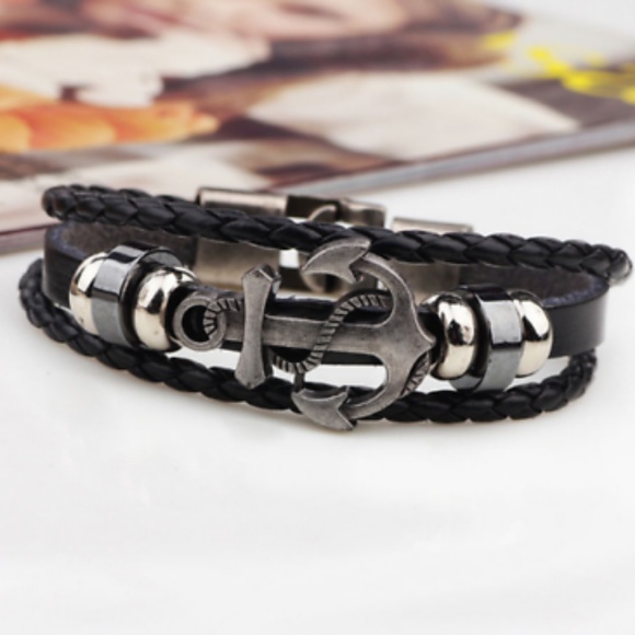 Jewelry - Unisex Leather Anchor Bracelet